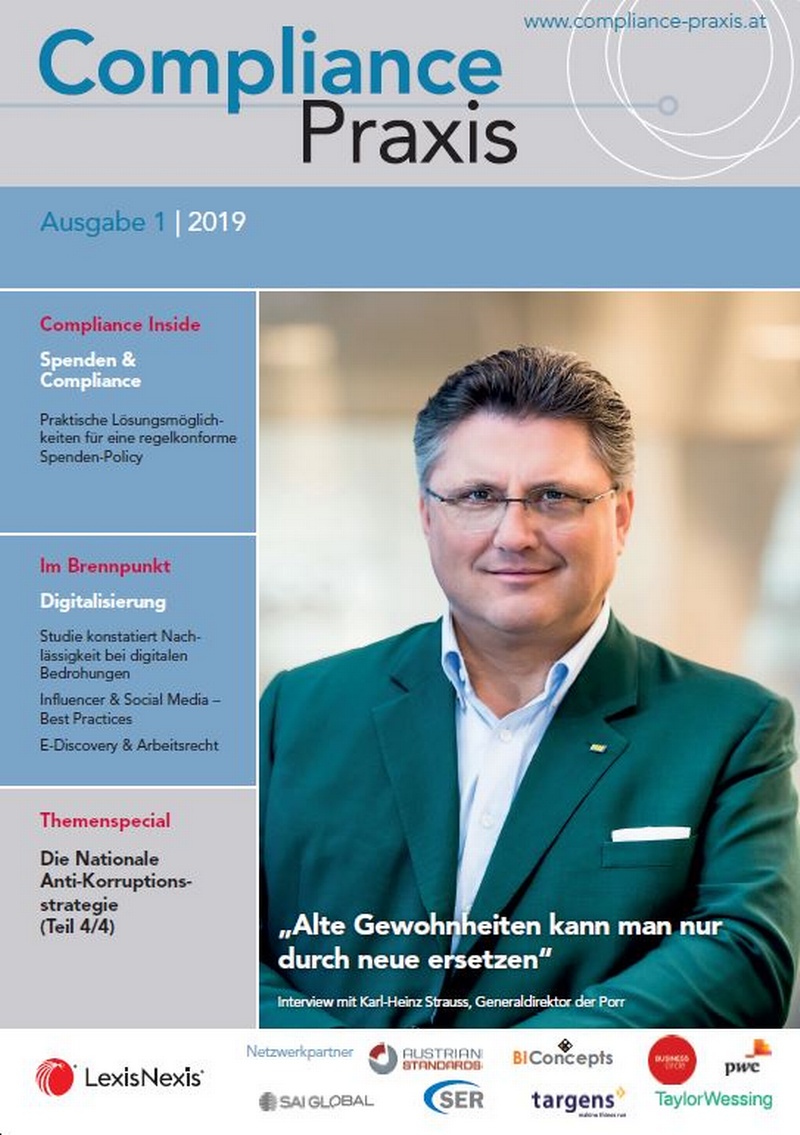 Cover von Compliance Praxis Ausgabe 1/2019, © LexisNexis